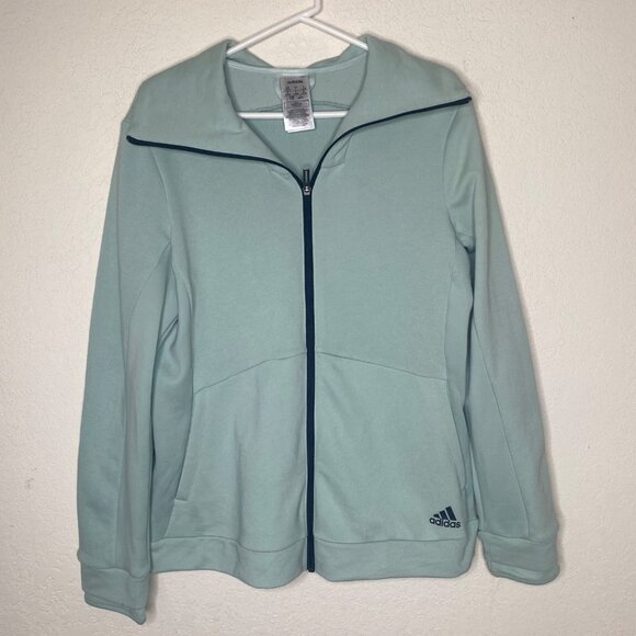 Adidas Womens Mint Green Full-Zip Sweatshirt Jacket L Lightweight Ath - Picture 1 of 12